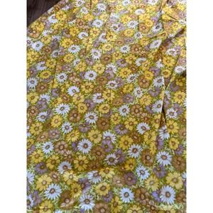 Vintage Cannon Monticello Floral Daisy Flat Sheet Yellow Gold Brown 70s Muslin